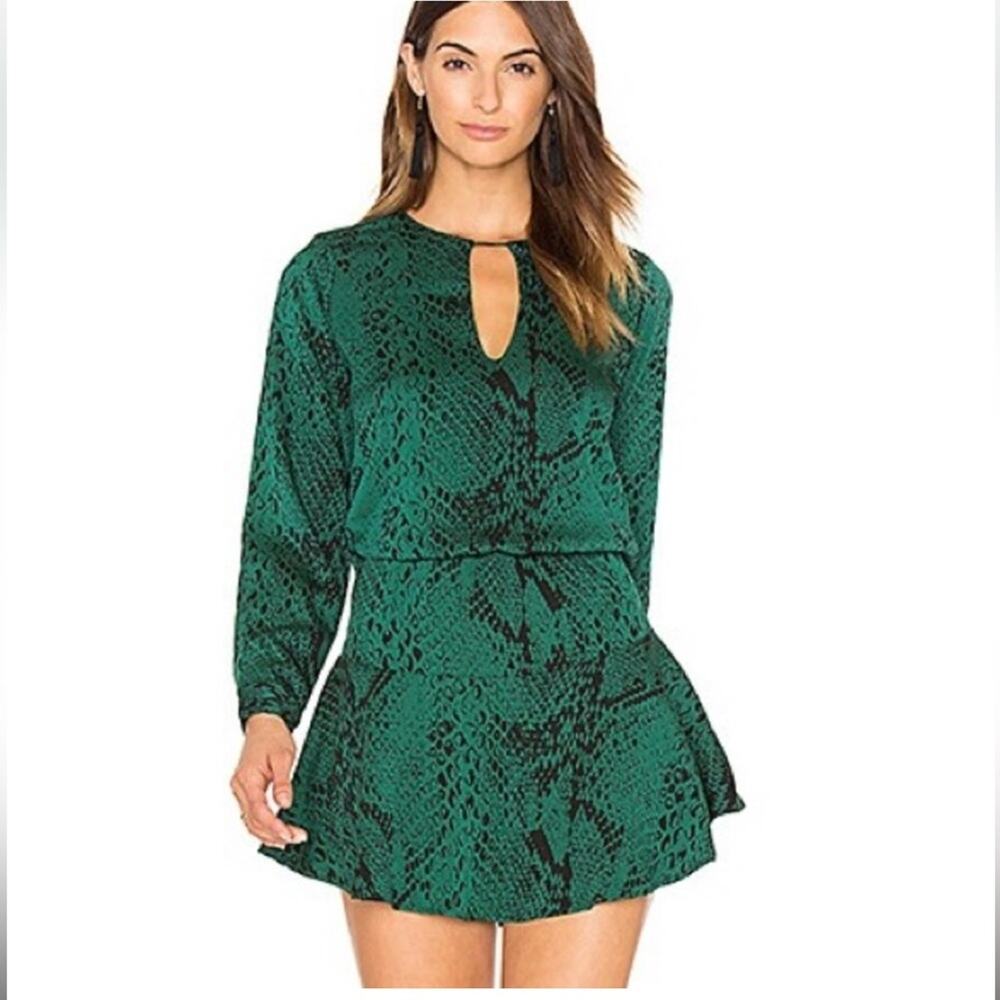 Karina Grimaldi Jackie Verde Pillar mini dress snakeskin green black Sz S